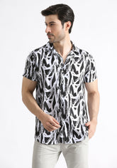 White Relax Fit Printed Shirt